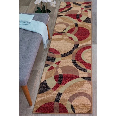 World Rug Gallery Contemporary Abstract Circles Soft Runner Rug 2' x 7'2'' Multi 105MULTI2X7